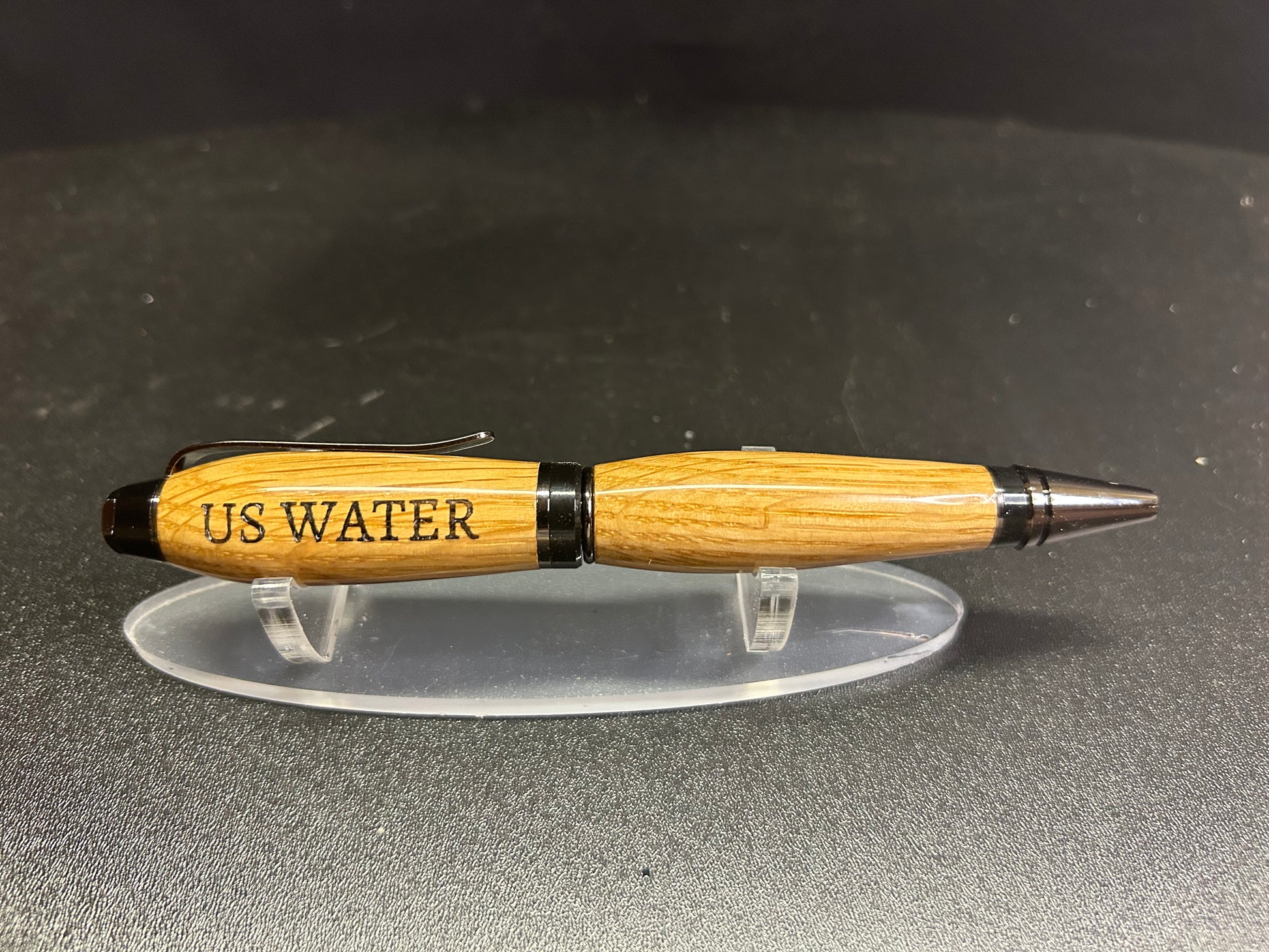 Cigar Twist Pen made from White Oak with Gun Metal finish, engraved for US Water consultants